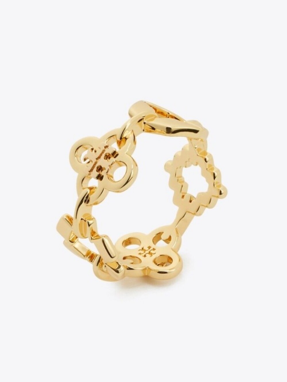 Tory Burch Polished Gold Floral Link Band KIRA CLOVER MULTI MOTIF RING New